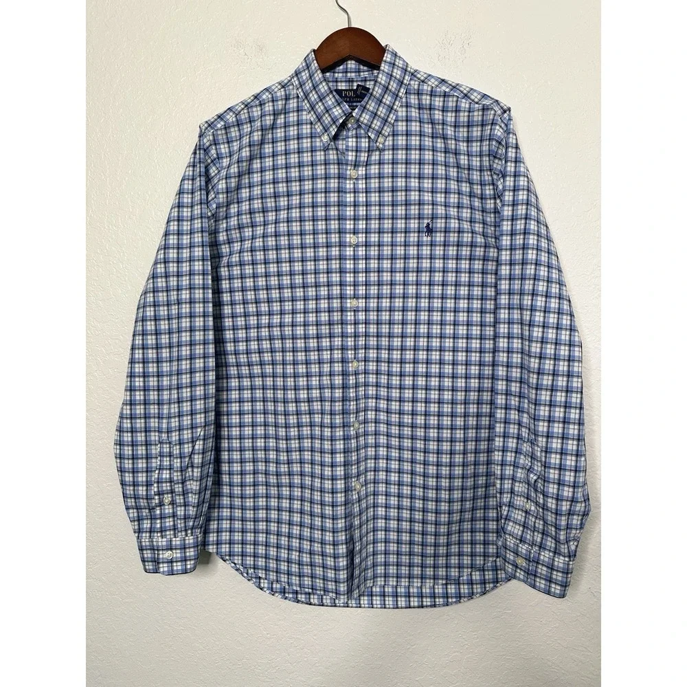 Polo Ralph Lauren Shirt Mens Large-16.1/2  Classic Fit Button Down  Blue Gingham